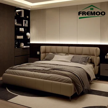 Cuero italiano Cama Doble Dormitorio principal Moda Cómoda Cama para el Dormitorio Minimalista Moderno de Muebles de Hogar
